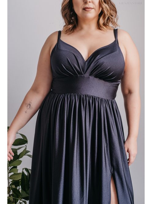 Hanna - V kivágású fekete maxi ruha elasztikus anyagból