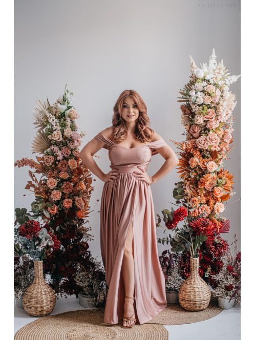 Rebeka - húzott maxi szoknya, coffee-cream színű, fényes, elasztikus anyagból