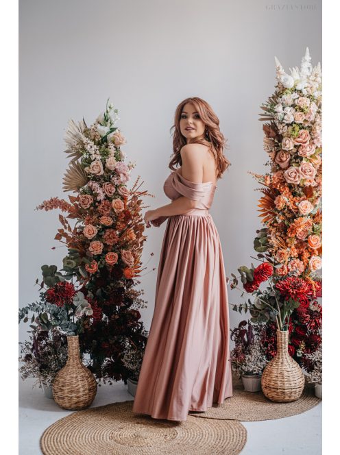 Rebeka - húzott maxi szoknya, coffee-cream színű, fényes, elasztikus anyagból