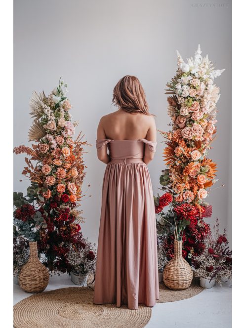 Rebeka - húzott maxi szoknya, coffee-cream színű, fényes, elasztikus anyagból