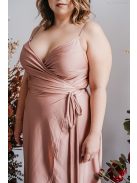 Vékony pántos átlapolós alkalmi ruha ruha aszimmetrikus szoknyával.