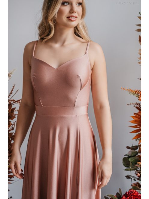 Sophie – Vékony pántos, szív kivágású maxi ruha coffee-cream színben