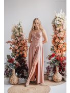 Sophie – Vékony pántos, szív kivágású maxi ruha coffee-cream színben