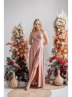   Sophie – Vékony pántos, szív kivágású maxi ruha coffee-cream színben