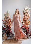 Sophie – Vékony pántos, szív kivágású maxi ruha coffee-cream színben