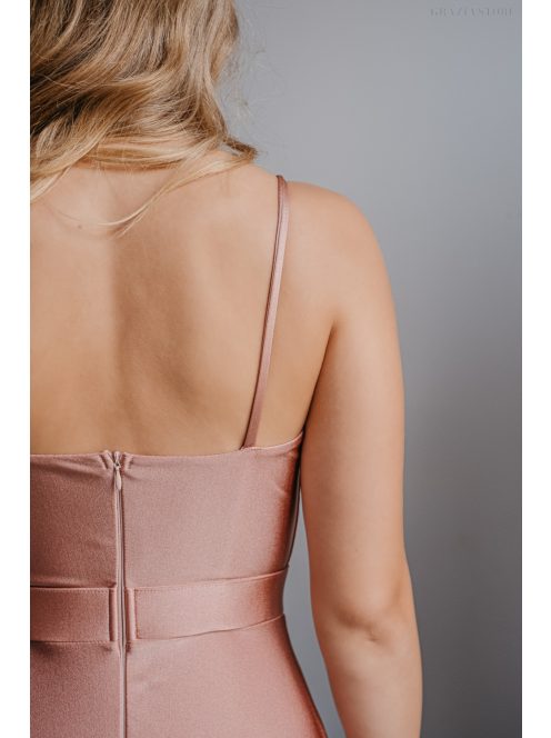 Sophie – Vékony pántos, szív kivágású maxi ruha coffee-cream színben