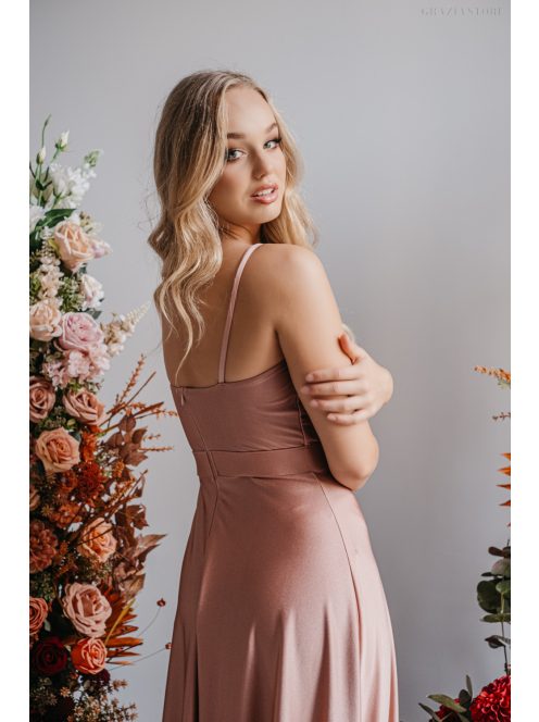 Sophie – Vékony pántos, szív kivágású maxi ruha coffee-cream színben