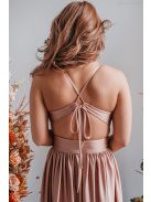 Emma - V-kivágású coffee-cream színű elasztikus anyagú ruha különleges hátrésszel