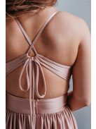 Emma - V-kivágású coffee-cream színű elasztikus anyagú ruha különleges hátrésszel