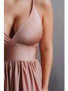 Emma - V-kivágású coffee-cream színű elasztikus anyagú ruha különleges hátrésszel