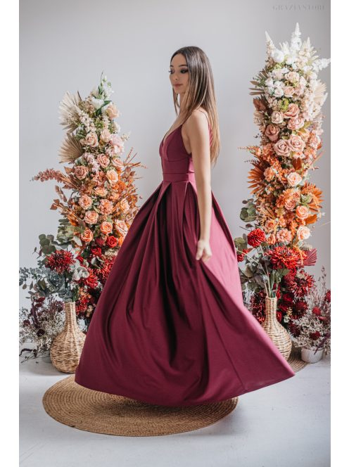 Zenina – V-kivágású maxi ruha spagetti pántokkal bolero színben 