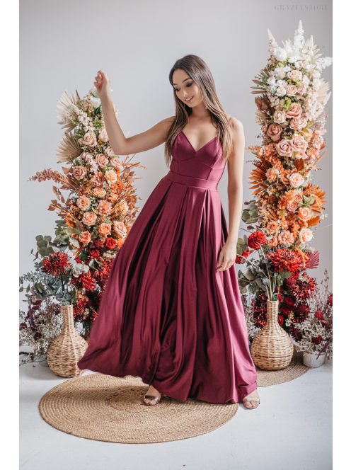 Zenina – V-kivágású maxi ruha spagetti pántokkal bolero színben 