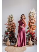 Polli ujjakkal - átlapolt, bordázott mellrészű bolero maxi ruha tüll ujjakkal