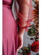 Polli ujjakkal - átlapolt, bordázott mellrészű bolero maxi ruha tüll ujjakkal