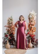 Polli ujjakkal - átlapolt, bordázott mellrészű bolero maxi ruha tüll ujjakkal