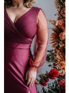 Polli ujjakkal - átlapolt, bordázott mellrészű bolero maxi ruha tüll ujjakkal