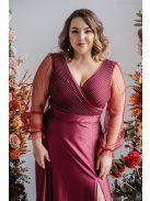 Polli ujjakkal - átlapolt, bordázott mellrészű bolero maxi ruha tüll ujjakkal