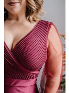 Polli ujjakkal - átlapolt, bordázott mellrészű bolero maxi ruha tüll ujjakkal