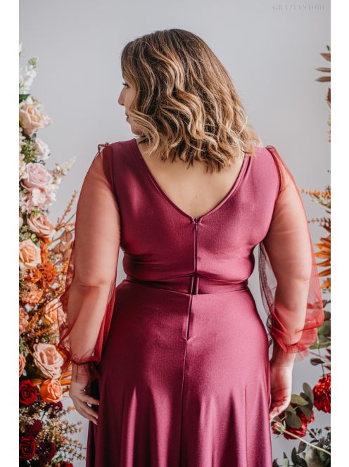 Polli ujjakkal - átlapolt, bordázott mellrészű bolero maxi ruha tüll ujjakkal