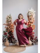 Polli ujjakkal - átlapolt, bordázott mellrészű bolero maxi ruha tüll ujjakkal