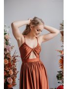 Lidia - különleges maxi ruha dattero színben elasztikus anyagból