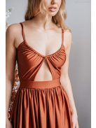 Lidia - különleges maxi ruha dattero színben elasztikus anyagból