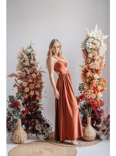 Lidia - különleges maxi ruha dattero színben elasztikus anyagból