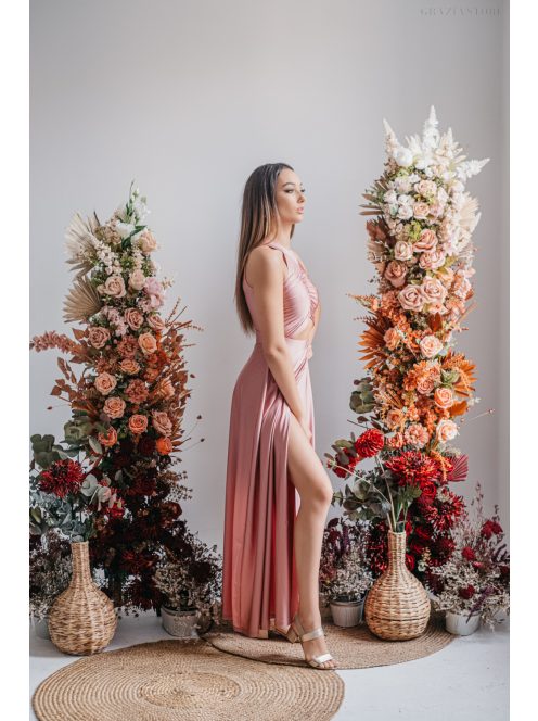 Mályva maxi ruha egyedi felsőrésszel, átlapolt szoknyával.