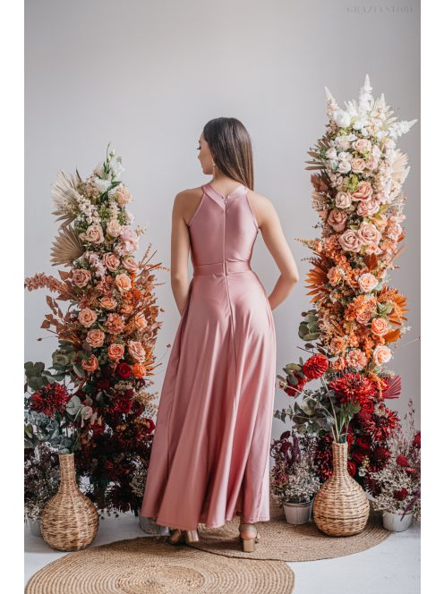 Mályva maxi ruha egyedi felsőrésszel, átlapolt szoknyával.