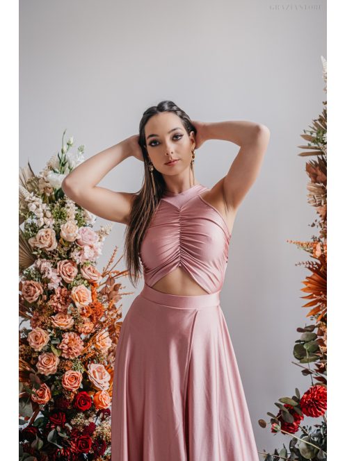 Mályva maxi ruha egyedi felsőrésszel, átlapolt szoknyával.