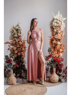   Eliza - shiva színű különleges maxi ruha átlapolt szoknyával