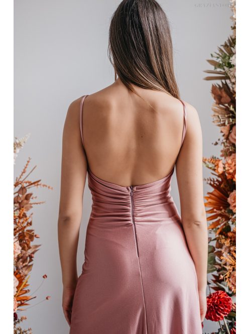 Emili- V-kivágású, ráncolt maxi ruha, vékony pántokkal shiva színben