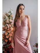 Emili- V-kivágású, ráncolt maxi ruha, vékony pántokkal shiva színben