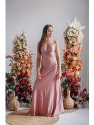 Emili- V-kivágású, ráncolt maxi ruha, vékony pántokkal shiva színben