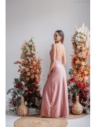 Emili- V-kivágású, ráncolt maxi ruha, vékony pántokkal shiva színben