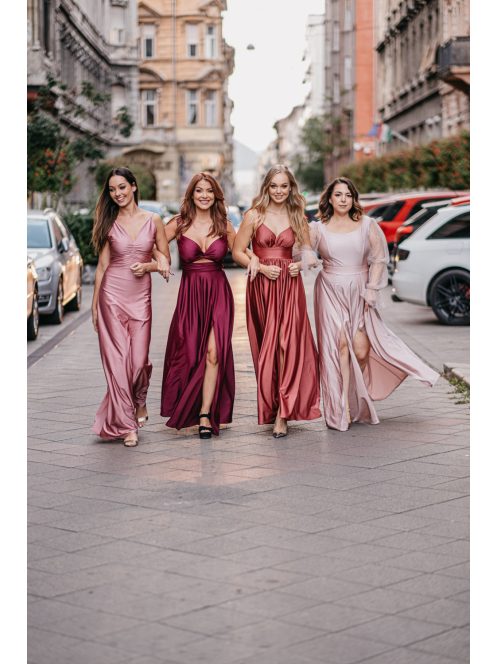 Emili- V-kivágású, ráncolt maxi ruha, vékony pántokkal shiva színben