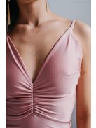 Emili- V-kivágású, ráncolt maxi ruha, vékony pántokkal shiva színben