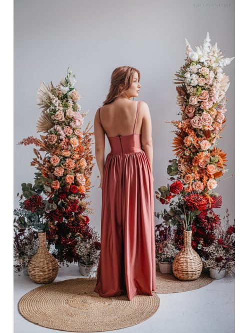 Hanna - V kivágású kenya színű maxi ruha elasztikus anyagból