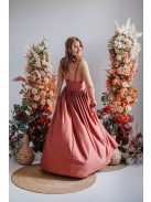 Hanna - V kivágású kenya színű maxi ruha elasztikus anyagból