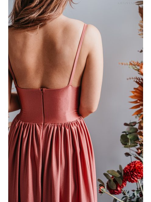 Hanna - V kivágású kenya színű maxi ruha elasztikus anyagból