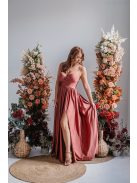 Hanna - V kivágású kenya színű maxi ruha elasztikus anyagból