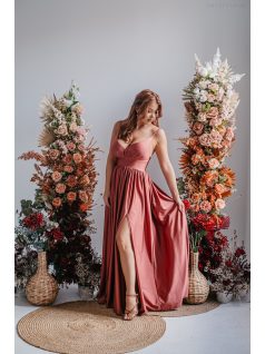   Hanna - V kivágású kenya színű maxi ruha elasztikus anyagból