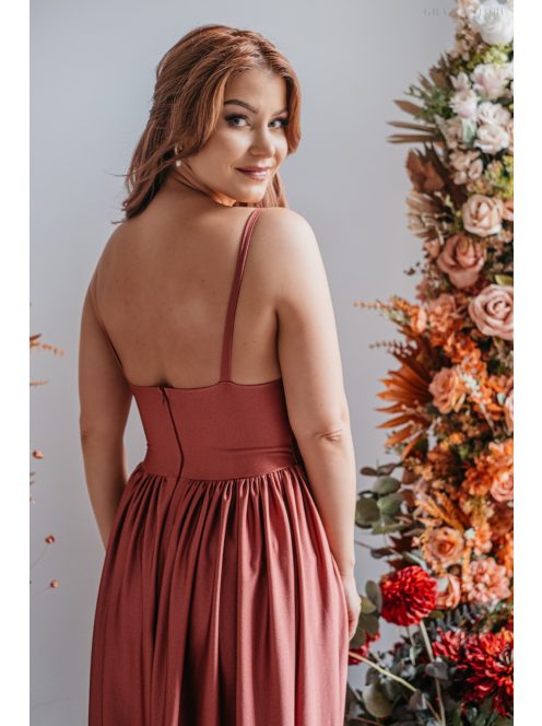 Hanna - V kivágású kenya színű maxi ruha elasztikus anyagból