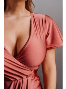 Alina – rövid ujjas átlapolt maxi ruha kenya színben