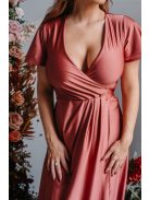 Alina – rövid ujjas átlapolt maxi ruha kenya színben