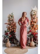 Alina – rövid ujjas átlapolt maxi ruha kenya színben