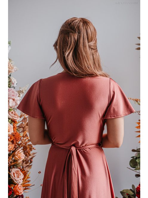 Alina – rövid ujjas átlapolt maxi ruha kenya színben