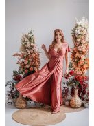 Alina – rövid ujjas átlapolt maxi ruha kenya színben