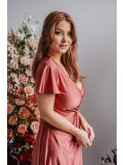 Alina – rövid ujjas átlapolt maxi ruha kenya színben