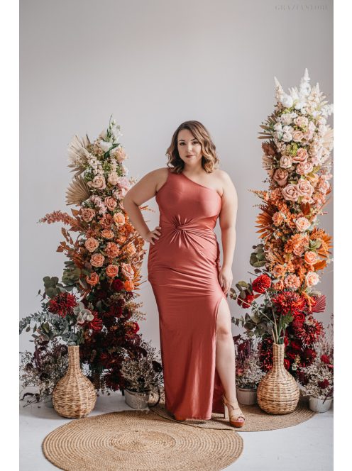 Lili - kenya színű csavart elejű szűk fazonú maxi ruha 